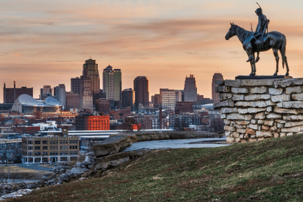 Kansas City Skyline with Horse Statue in front