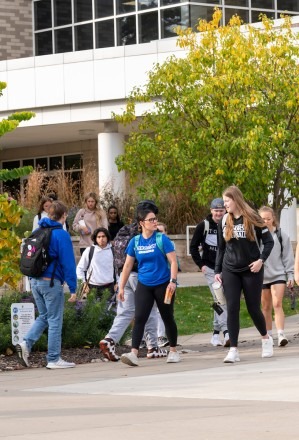 Student walking between classes